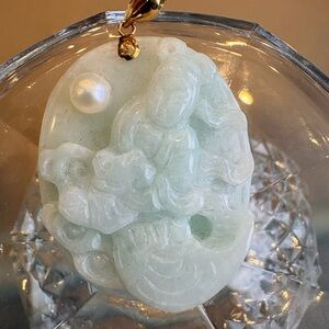 Rare Vintage  14Kt Jade Pendant with Pearl Accent